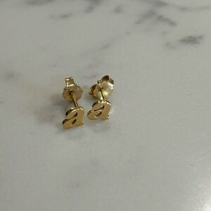 Made by Mary Mini solid gold A initial Earrings